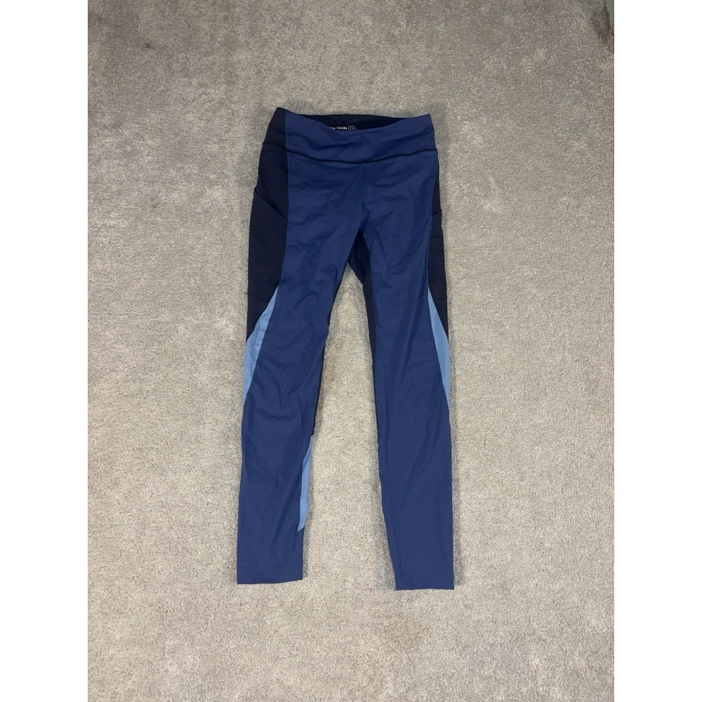 womens outdoor voices blue color block leggings pockets drawstring Small